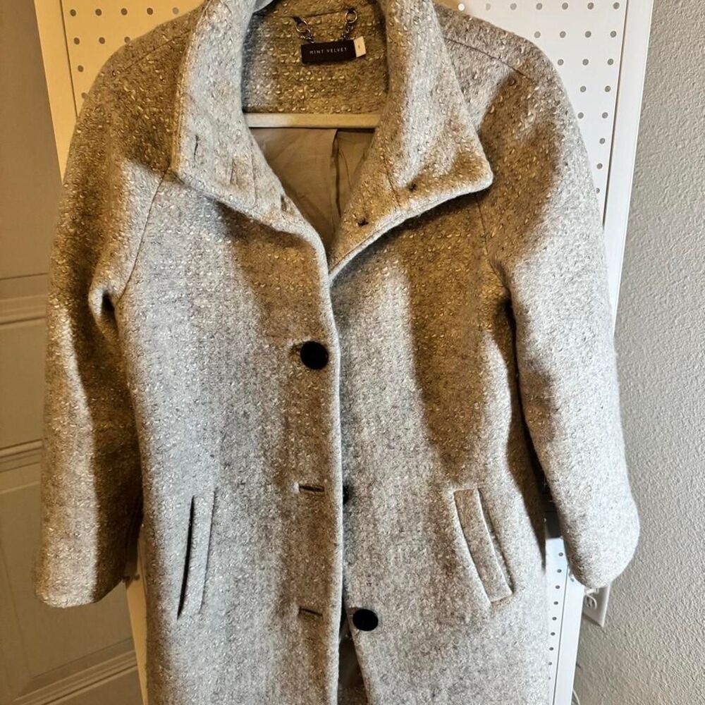 Mint Velvet Grey Bouclé Wool Blend Coat Size 8